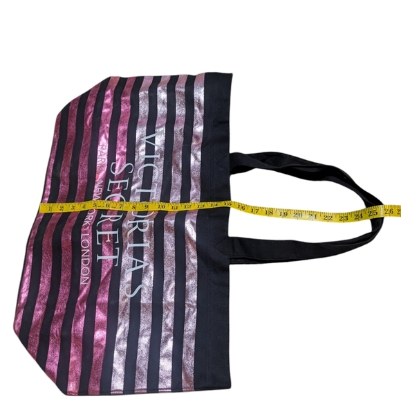 VS Large Canvas Striped Tote Bag Metallic Pink Ombre Beach Travel Weekender - Picture 5 of 7